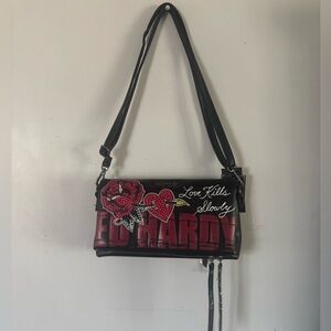 NWT- Ed Hardy Black and Red Crossbody Bag - 'Love Kills Slowly'
